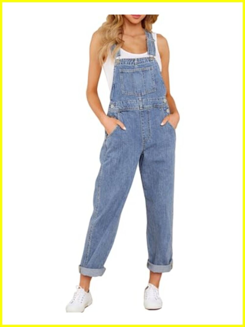 Relaxed Fit Denim Bib Overalls Adjustable Straps Loose Jumpsuit